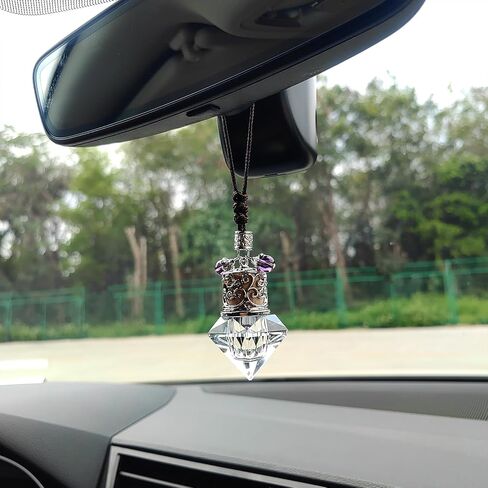 Car Air Freshener Diffuser Hanging Ornament, Diamond-Shaped Empty Crystal Bottle Car Mirror Hanging Accessories, Elegant Bottle Pendant with Wooden Caps Rear View Mirror Accessories in Saudi Arabia