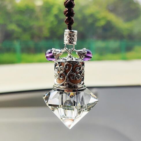 Car Air Freshener Diffuser Hanging Ornament, Diamond-Shaped Empty Crystal Bottle Car Mirror Hanging Accessories, Elegant Bottle Pendant with Wooden Caps Rear View Mirror Accessories in Saudi Arabia