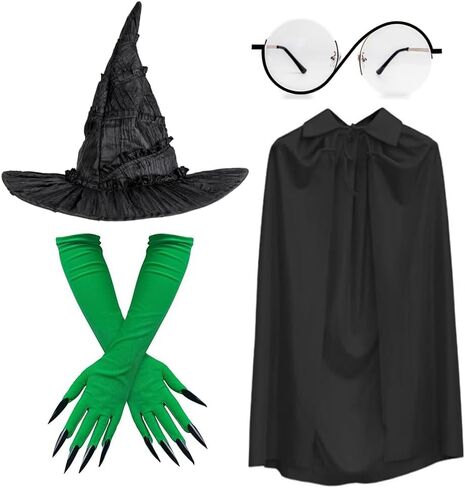5PCS Witch Costume Accessories Set Including Witch Hat Gloves Glasses Cloak for Women Halloween Cosplay Dress Up in Saudi Arabia