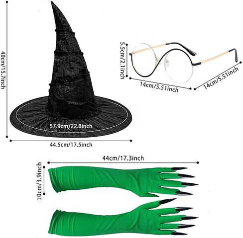 5PCS Witch Costume Accessories Set Including Witch Hat Gloves Glasses Cloak for Women Halloween Cosplay Dress Up in Saudi Arabia