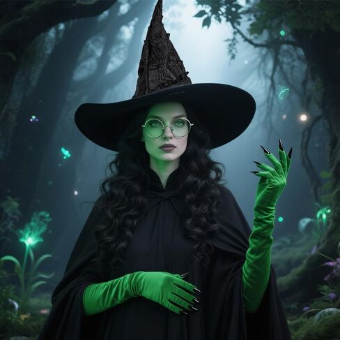 5PCS Witch Costume Accessories Set Including Witch Hat Gloves Glasses Cloak for Women Halloween Cosplay Dress Up in Saudi Arabia