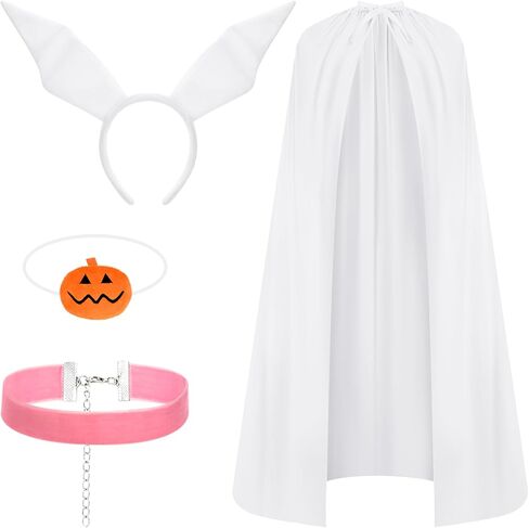 Halloween Ghost Dog Costume for Women with White Cape, Ear Headband, Pink Collar & Pumpkin Nose, Ideal for Halloween Parties, Cosplay, Role Play in Saudi Arabia