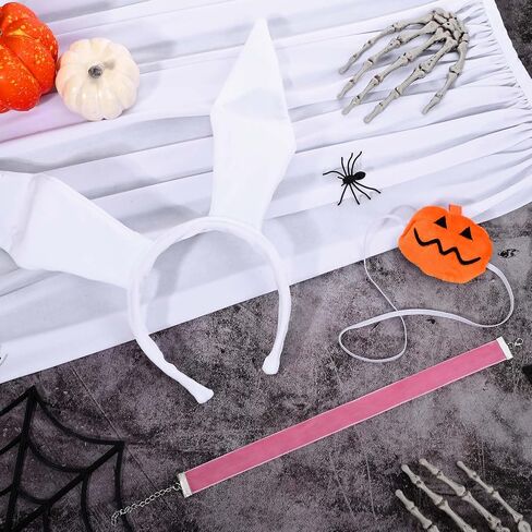Halloween Ghost Dog Costume for Women with White Cape, Ear Headband, Pink Collar & Pumpkin Nose, Ideal for Halloween Parties, Cosplay, Role Play in Saudi Arabia