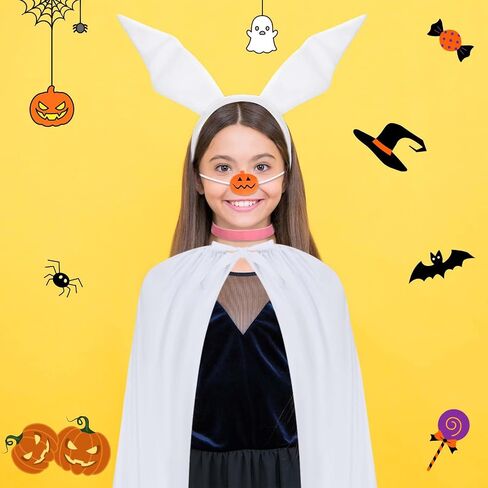 Halloween Ghost Dog Costume for Women with White Cape, Ear Headband, Pink Collar & Pumpkin Nose, Ideal for Halloween Parties, Cosplay, Role Play in Saudi Arabia