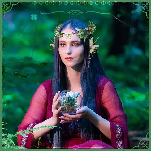 Tondiamo 2 Pcs Fairy Butterfly Elf Set Elf Flower Crown Headpiece Fairy Ears Cuffs Renaissance Accessories Costume Halloween Elves Cosplay for Women Cosplay Dress up Woodland Party Green in Saudi Arabia