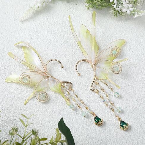 Tondiamo 2 Pcs Fairy Butterfly Elf Set Elf Flower Crown Headpiece Fairy Ears Cuffs Renaissance Accessories Costume Halloween Elves Cosplay for Women Cosplay Dress up Woodland Party Green in Saudi Arabia