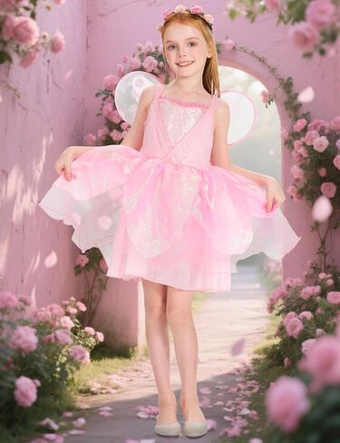 Girls Fairy Costume, Princess Dress Wings Tutu Sequin Suit for Kids Halloween Party Fancy Dress Up Dresses 3-10Y in Saudi Arabia