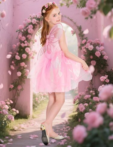 Girls Fairy Costume, Princess Dress Wings Tutu Sequin Suit for Kids Halloween Party Fancy Dress Up Dresses 3-10Y in Saudi Arabia