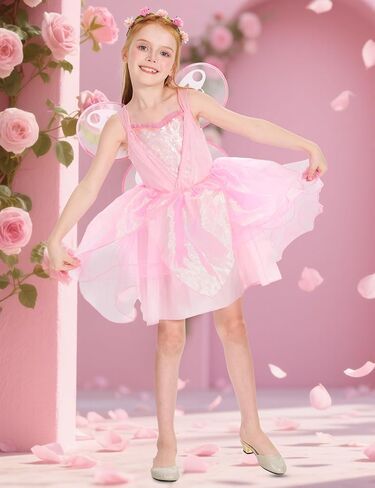 Girls Fairy Costume, Princess Dress Wings Tutu Sequin Suit for Kids Halloween Party Fancy Dress Up Dresses 3-10Y in Saudi Arabia
