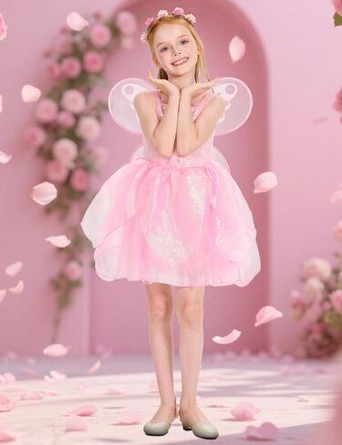 Girls Fairy Costume, Princess Dress Wings Tutu Sequin Suit for Kids Halloween Party Fancy Dress Up Dresses 3-10Y in Saudi Arabia