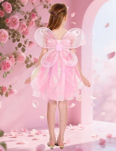 Girls Fairy Costume, Princess Dress Wings Tutu Sequin Suit for Kids Halloween Party Fancy Dress Up Dresses 3-10Y in Saudi Arabia