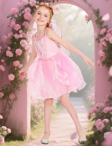 Girls Fairy Costume, Princess Dress Wings Tutu Sequin Suit for Kids Halloween Party Fancy Dress Up Dresses 3-10Y in Saudi Arabia