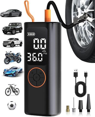 Tire Inflator Portable Air Compressor - 4X Faster Inflation Cordless Mini Air Pump with Digital Pressure Gauge with Digital Pressure Gauge/LED Light Portable Tire Inflator for Car/Moto/Bike/Ball etc. in Saudi Arabia