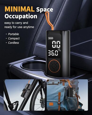 Tire Inflator Portable Air Compressor - 4X Faster Inflation Cordless Mini Air Pump with Digital Pressure Gauge with Digital Pressure Gauge/LED Light Portable Tire Inflator for Car/Moto/Bike/Ball etc. in Saudi Arabia