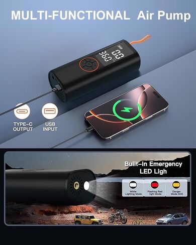 Tire Inflator Portable Air Compressor - 4X Faster Inflation Cordless Mini Air Pump with Digital Pressure Gauge with Digital Pressure Gauge/LED Light Portable Tire Inflator for Car/Moto/Bike/Ball etc. in Saudi Arabia