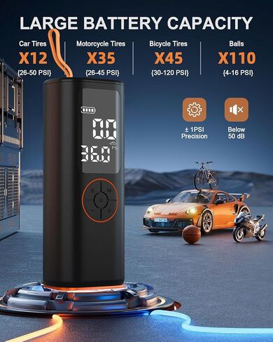 Tire Inflator Portable Air Compressor - 4X Faster Inflation Cordless Mini Air Pump with Digital Pressure Gauge with Digital Pressure Gauge/LED Light Portable Tire Inflator for Car/Moto/Bike/Ball etc. in Saudi Arabia