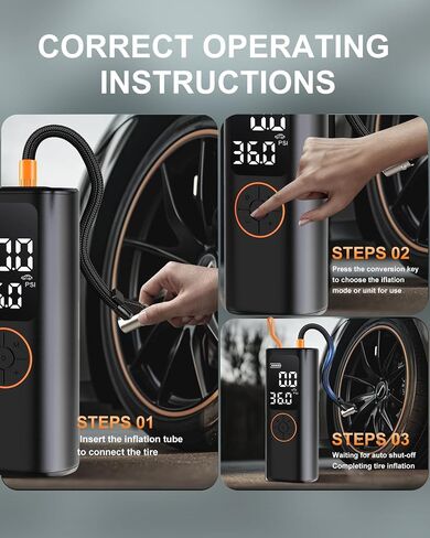 Tire Inflator Portable Air Compressor - 4X Faster Inflation Cordless Mini Air Pump with Digital Pressure Gauge with Digital Pressure Gauge/LED Light Portable Tire Inflator for Car/Moto/Bike/Ball etc. in Saudi Arabia