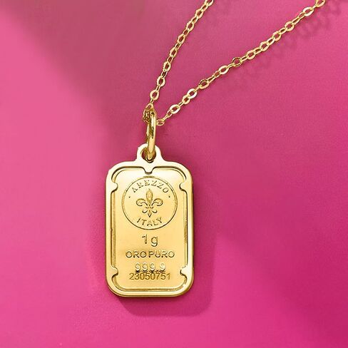 Ross-Simons Italian 24kt Yellow Gold Fleur-De-Lis 1-Gram Ingot Pendant Necklace With 14kt Yellow Gold Frame in Saudi Arabia
