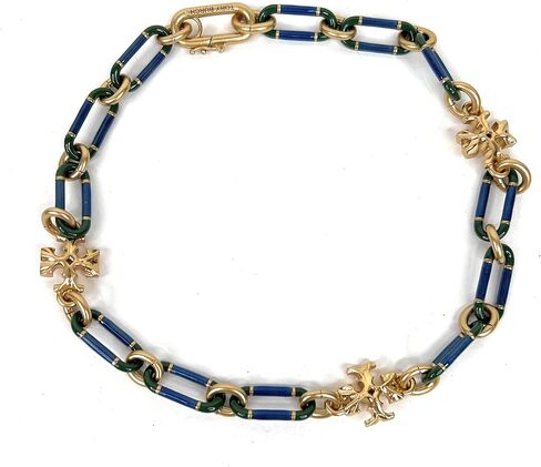 Tory Burch Rolled Gold Large Link Necklace Choker Green Blue in Saudi Arabia
