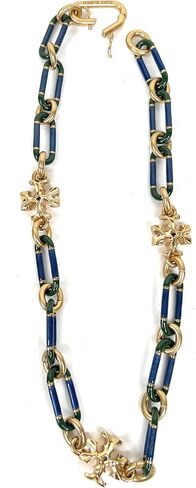 Tory Burch Rolled Gold Large Link Necklace Choker Green Blue in Saudi Arabia