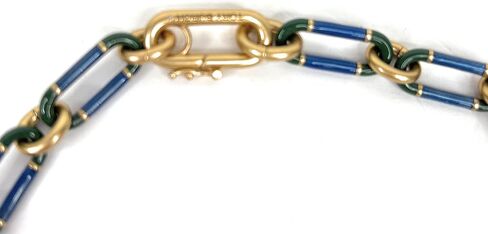 Tory Burch Rolled Gold Large Link Necklace Choker Green Blue in Saudi Arabia