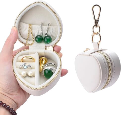Ring Holder Keychain Organizer - Mini Travel Jewelry Case With Key Chain, Portable Clutch for Earrings/Necklace, Wedding Party & Vacation Daily Storage Bag Gift for Women Girl (White) in Saudi Arabia