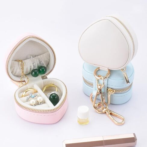 Ring Holder Keychain Organizer - Mini Travel Jewelry Case With Key Chain, Portable Clutch for Earrings/Necklace, Wedding Party & Vacation Daily Storage Bag Gift for Women Girl (White) in Saudi Arabia