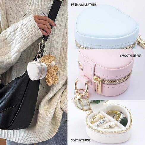 Ring Holder Keychain Organizer - Mini Travel Jewelry Case With Key Chain, Portable Clutch for Earrings/Necklace, Wedding Party & Vacation Daily Storage Bag Gift for Women Girl (White) in Saudi Arabia