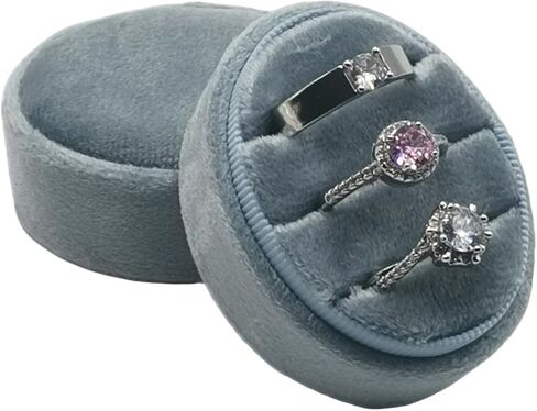 صندوق خاتم الزفاف المخملي - صناديق خاتم الخطوبة المثمنة ذات 3 فتحات مع غطاء مفصلي لاقتراح خطوبة الزفاف، صندوق خاتم الاقتراح-PRB009-بيج-3 فتحات in Kuwait