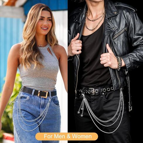 Grevosea Pants Chain for Women, Heavy Duty Hip Hop Punk Wallet Chains 3-Layer Metal Jean Pocket Chain Belt for Women Men Halloween Jewelry Clothing Goth Accessories in Saudi Arabia
