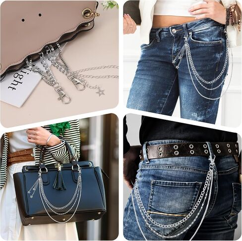 Grevosea Pants Chain for Women, Heavy Duty Hip Hop Punk Wallet Chains 3-Layer Metal Jean Pocket Chain Belt for Women Men Halloween Jewelry Clothing Goth Accessories in Saudi Arabia