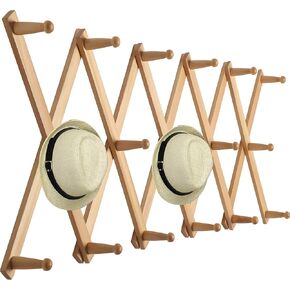 شماعات Webi Accordion Wall ، رف معطف خشبي قابل للتوسيع مثبت على الحائط ، رف القبعة للجدار ، رف خطاف الأكورديون للقبعات ، القبعات ، 16 خطاف ربط ، لون الجوز in Kuwait