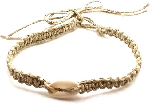 Cowrie شل خلخال سوار أسود قابل للتعديل اليدوية مجوهرات القنب الشاطئ in Kuwait