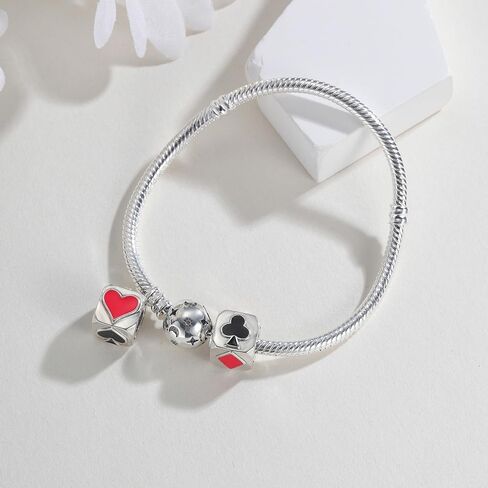 Poker Bead Charms Fit for Pandora Bracelets 925 Silver Casual Casino Ace of Hearts and Spades Playing cards Cool Funny Pendant Dangle Charms for Women in Kuwait