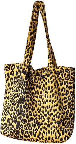Womens Leopard Print Canvas Boho Handbag Shoulder Bag Lightweight for School Work Everyday in Kuwait