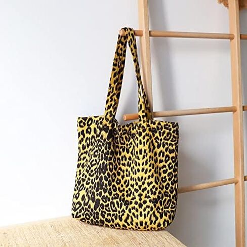 Womens Leopard Print Canvas Boho Handbag Shoulder Bag Lightweight for School Work Everyday in Kuwait