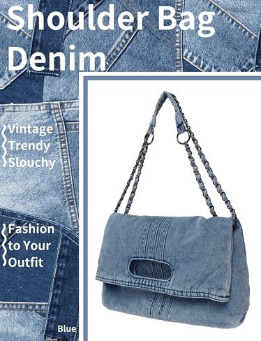Denim Purses For Women Blue Jean Purse Crossbody Bags Retro Shoulder Bag With Adjustable Chain Strap Handbag Hobo Bag in Kuwait