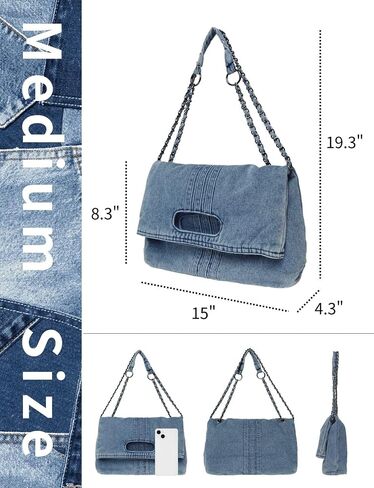 Denim Purses For Women Blue Jean Purse Crossbody Bags Retro Shoulder Bag With Adjustable Chain Strap Handbag Hobo Bag in Kuwait