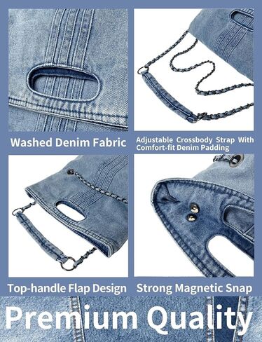 Denim Purses For Women Blue Jean Purse Crossbody Bags Retro Shoulder Bag With Adjustable Chain Strap Handbag Hobo Bag in Kuwait