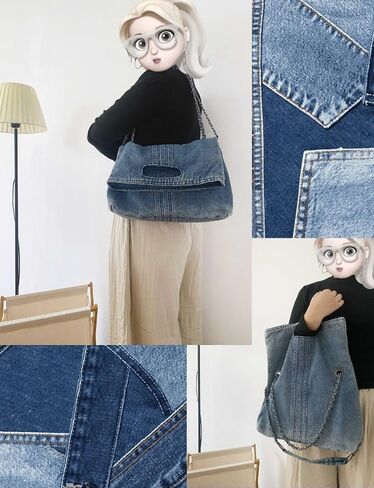 Denim Purses For Women Blue Jean Purse Crossbody Bags Retro Shoulder Bag With Adjustable Chain Strap Handbag Hobo Bag in Kuwait