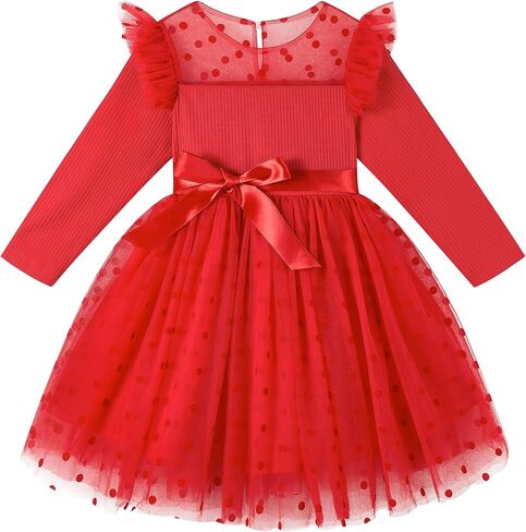 Miipat Toddler Girls Tulle Dress Long Sleeve Tutu Dress Little Kids Ruffle Party Princess Dress in Kuwait