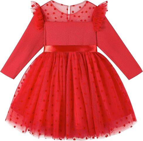 Miipat Toddler Girls Tulle Dress Long Sleeve Tutu Dress Little Kids Ruffle Party Princess Dress in Kuwait
