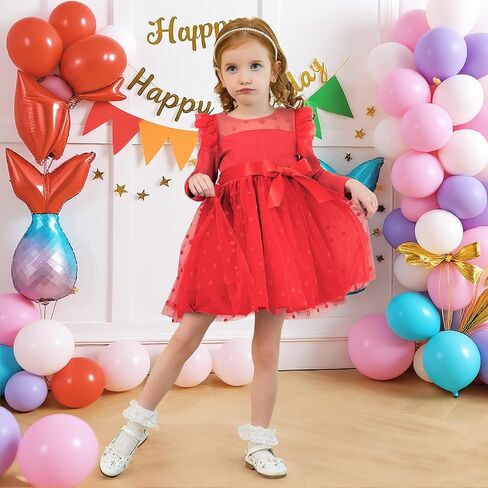 Miipat Toddler Girls Tulle Dress Long Sleeve Tutu Dress Little Kids Ruffle Party Princess Dress in Kuwait