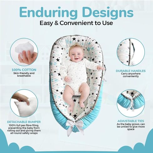Baby Lounger for Newborn 0-24 Months,Breathable & Soft Infant Baby Nest for Co-Sleeping, Tummy Time & Play,Portable Baby Floor Seat for Home & Travel,Newborn Essentials & Gift in Saudi Arabia
