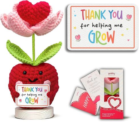 هدية تقدير المعلم من Gossby - كروشيه التفاح الإيجابي المصنوع يدويًا مع بطاقة - شكرًا لمساعدتي على النمو - شكرًا لك، عيد ميلاد، تخرج، آخر يوم دراسي هدية للمعلم من الطالب in Kuwait