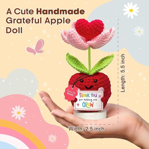 هدية تقدير المعلم من Gossby - كروشيه التفاح الإيجابي المصنوع يدويًا مع بطاقة - شكرًا لمساعدتي على النمو - شكرًا لك، عيد ميلاد، تخرج، آخر يوم دراسي هدية للمعلم من الطالب in Kuwait