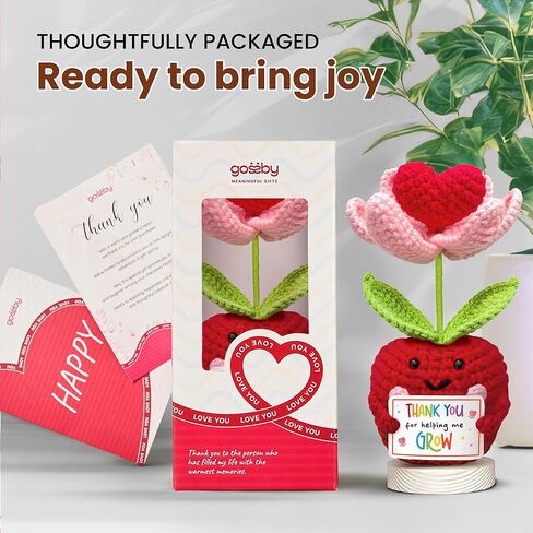 هدية تقدير المعلم من Gossby - كروشيه التفاح الإيجابي المصنوع يدويًا مع بطاقة - شكرًا لمساعدتي على النمو - شكرًا لك، عيد ميلاد، تخرج، آخر يوم دراسي هدية للمعلم من الطالب in Kuwait