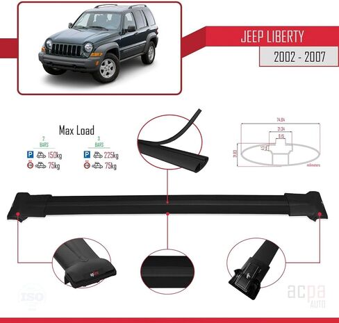Compatible with Jeep Liberty 2002-2007 FLY Model Cross Bar Car Top Luggage Carrier Rails Roof Racks Black Aluminium 2 Bars in Saudi Arabia