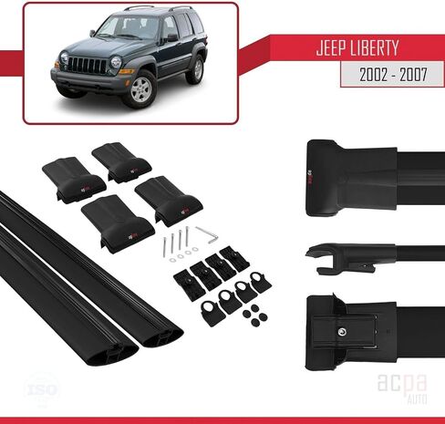 Compatible with Jeep Liberty 2002-2007 FLY Model Cross Bar Car Top Luggage Carrier Rails Roof Racks Black Aluminium 2 Bars in Saudi Arabia