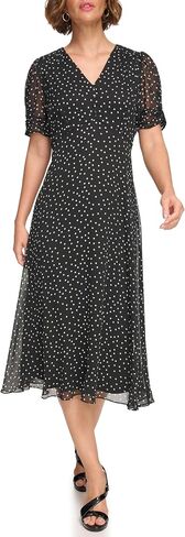 DKNY Women's Short Sleeve Button Front Fit & Flare Midi Dress in Saudi Arabia